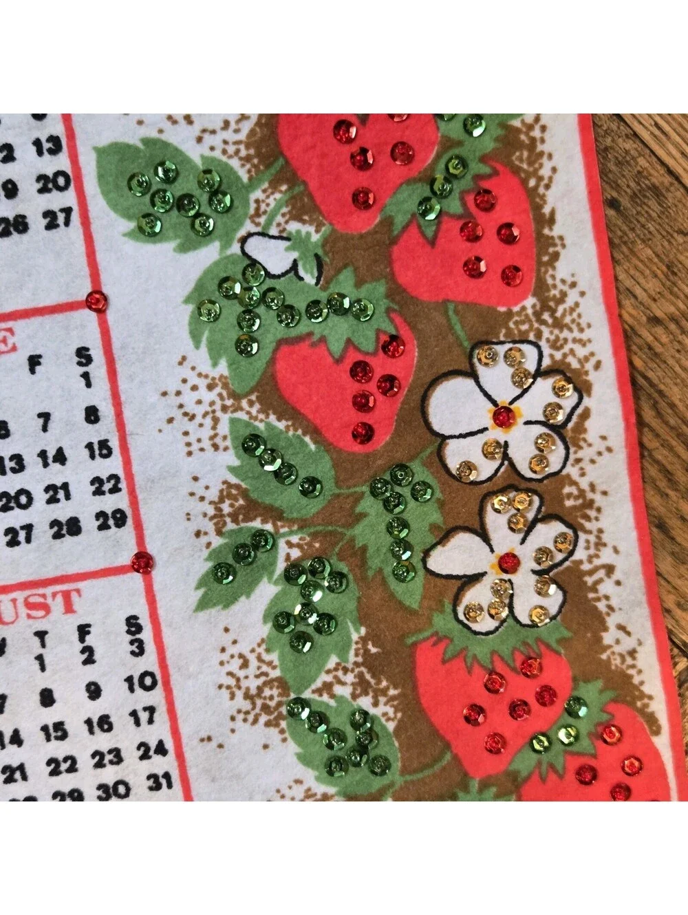 Vintage 1985 Felt Calendar Strawberry Kitchen Cottagecore Grannycore 24x12